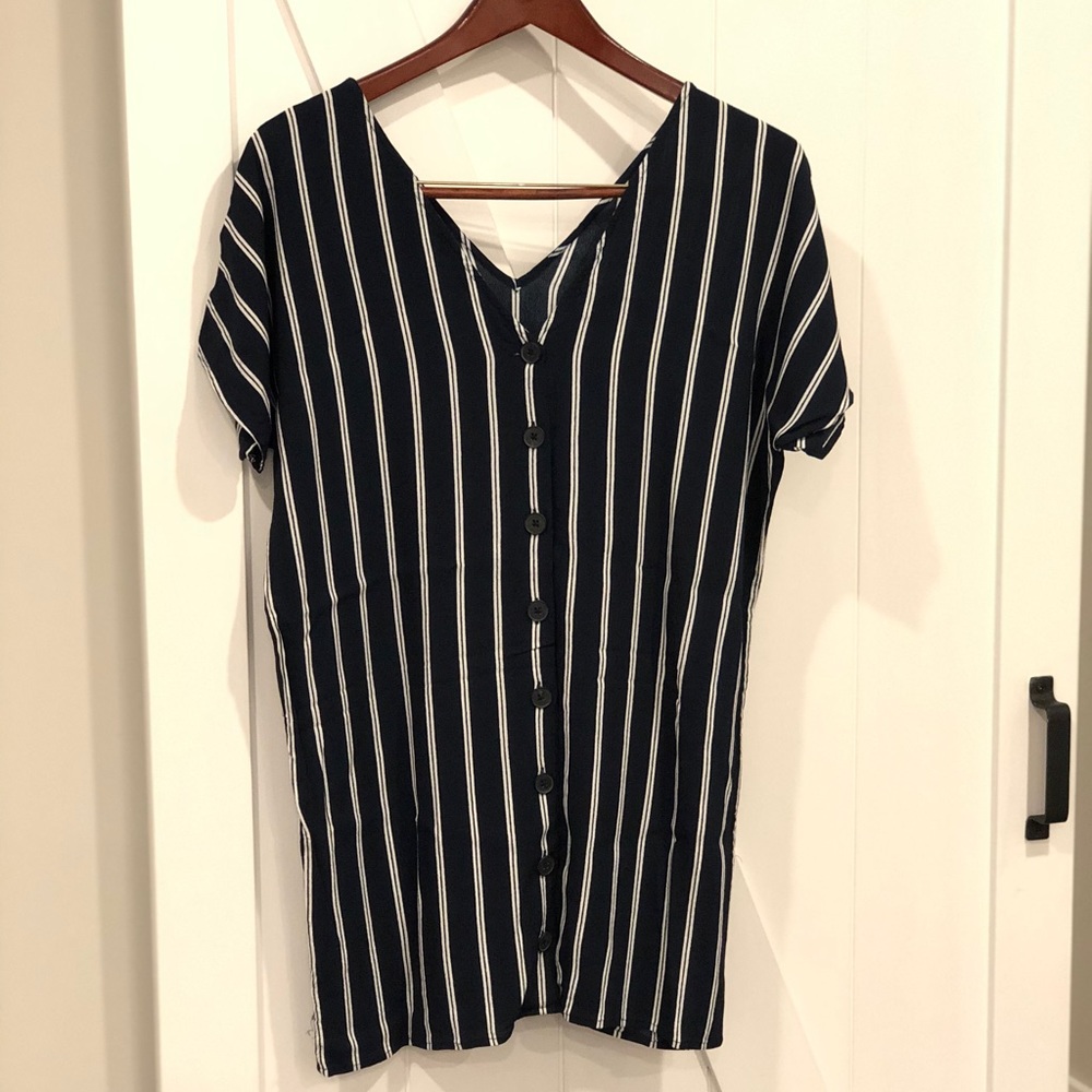MADEWELL Navy & White Stripe Reversible Mini Dress